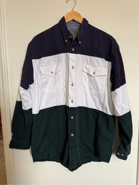 Roper Navy White Dark Green Colorblock Button-Front Shirt Jacket